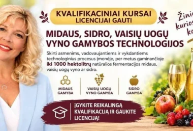 Kvalifikaciniai kursai MIDAUS, SIDRO, VAISIŲ UOGŲ VYNO GAMYBOS TECHNOLOGIJOS - Pasākuma attēls